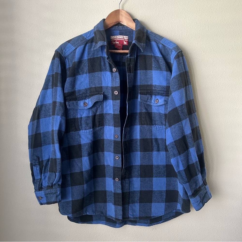 Caribou Creek Blue & Black Buffalo Plaid Flannel Shirt – Men’s Large Unisex